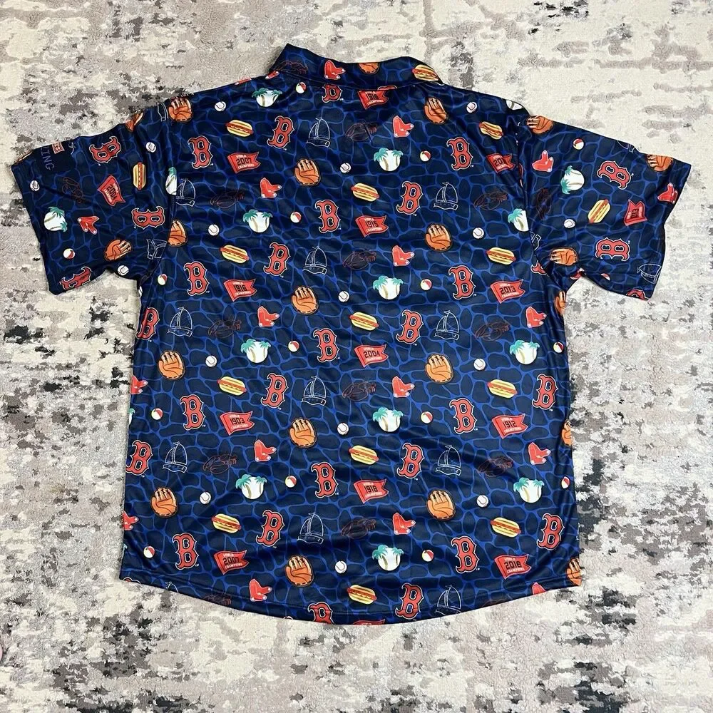 Boston Red Sox Shirt Mens XL Button Up Hawaiin Baseball Gloves Hotdogs Promo AOP - Picture 4 of 11